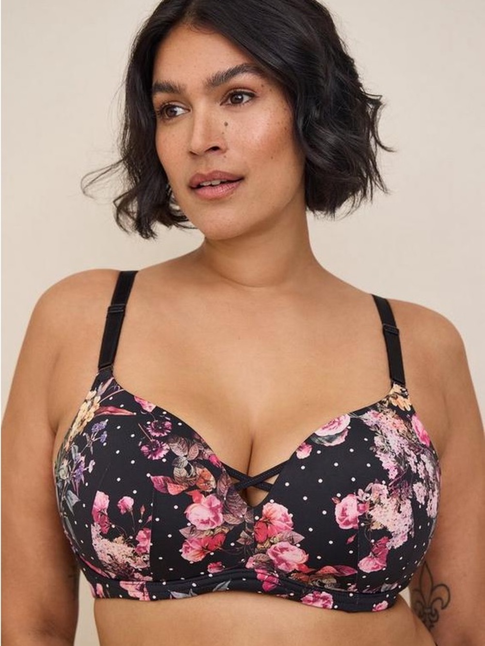 Torrid curve 40DD Dream Wire-Free Push-Up Bra Trance Floral Black pink polka-dot